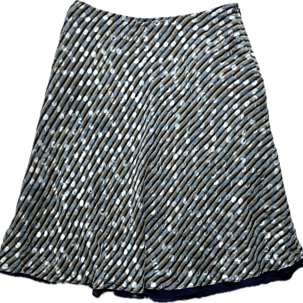 Kenneth Cole Black and White Midi A-Line Skirt Silk Rayon